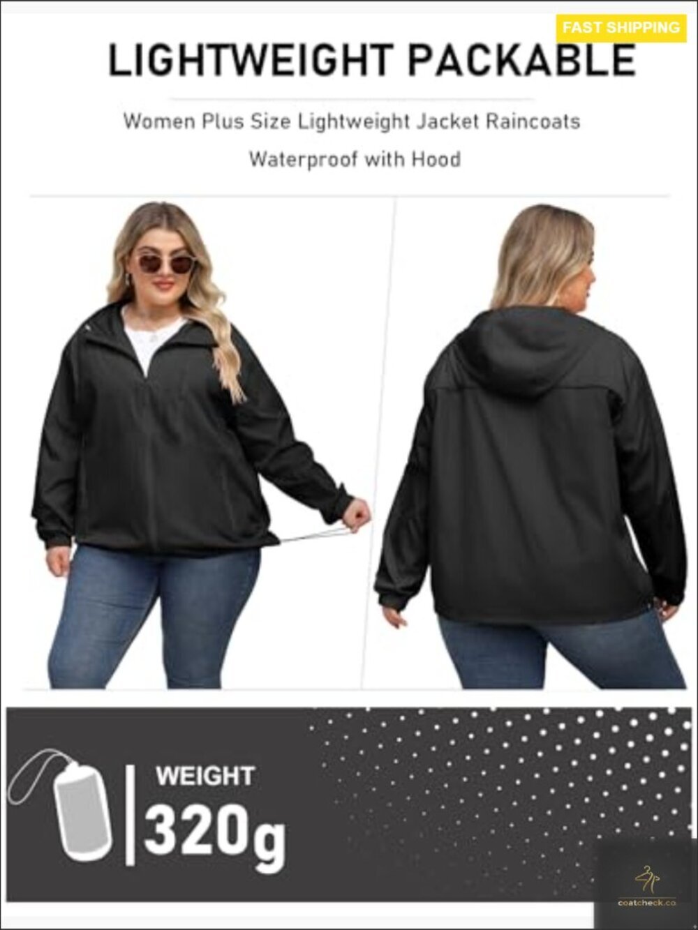 Plus Size Lightweight Rain Jacket Waterproof Hooded Packable Trench Coat Outdoor - Picture 3 of 7